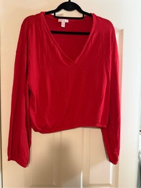 Beyond Yoga Red V-Neck Long Sleeve Top